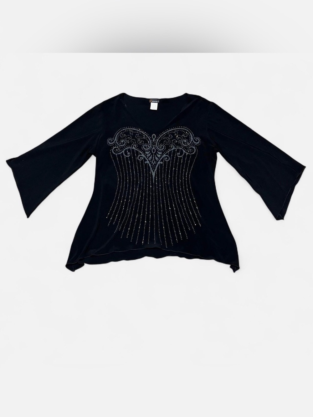 Gemma black rhinestone blouse with silver beaded design